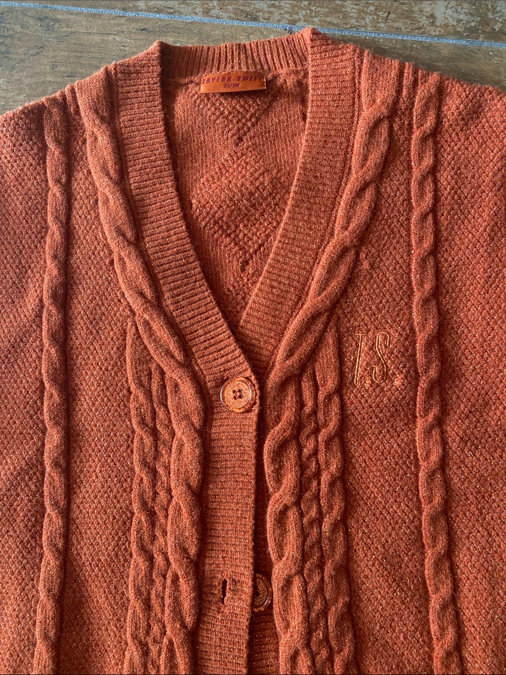 Girls Taylor Swift Burnt Orange Knit Cardigan w/ Shimmer. Excellent condition. - Picture 3 of 4